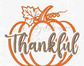 Thankful Pumpkin Embroidery Design, Cursive Lettering (Digital Download)