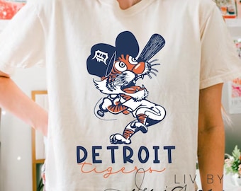 Camiseta corta de béisbol de Detroit / Camiseta corta Comfort Colors con estampado de tigre de dibujos animados