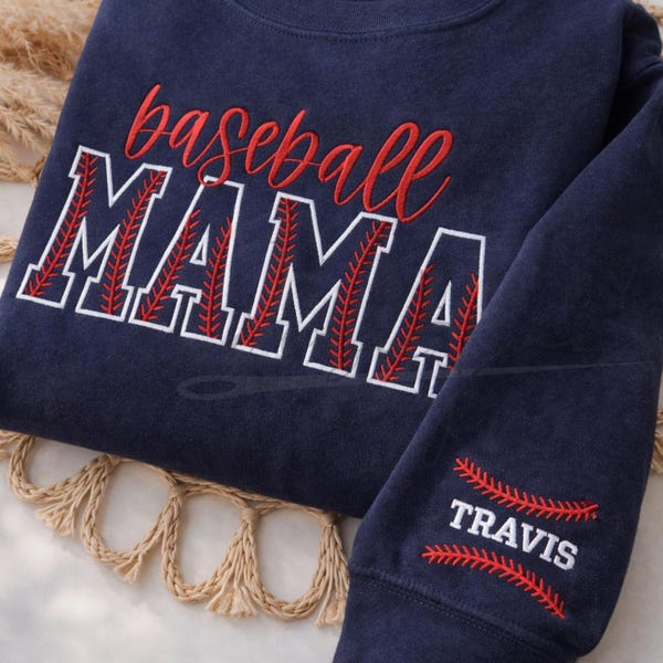 Embroidered Baseball Mama Sweatshirt, High School Baseball Mom Crewneck, Bella Canvas personalized number, Sports Mom Spirit Crew