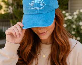 Embroidered Sunrise Hat | Pigment Dyed Cotton Baseball Cap