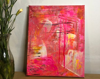 Neon Acrylbild auf Leinwand 30x25cm | Neonpainting abstrakt - Pink Edition