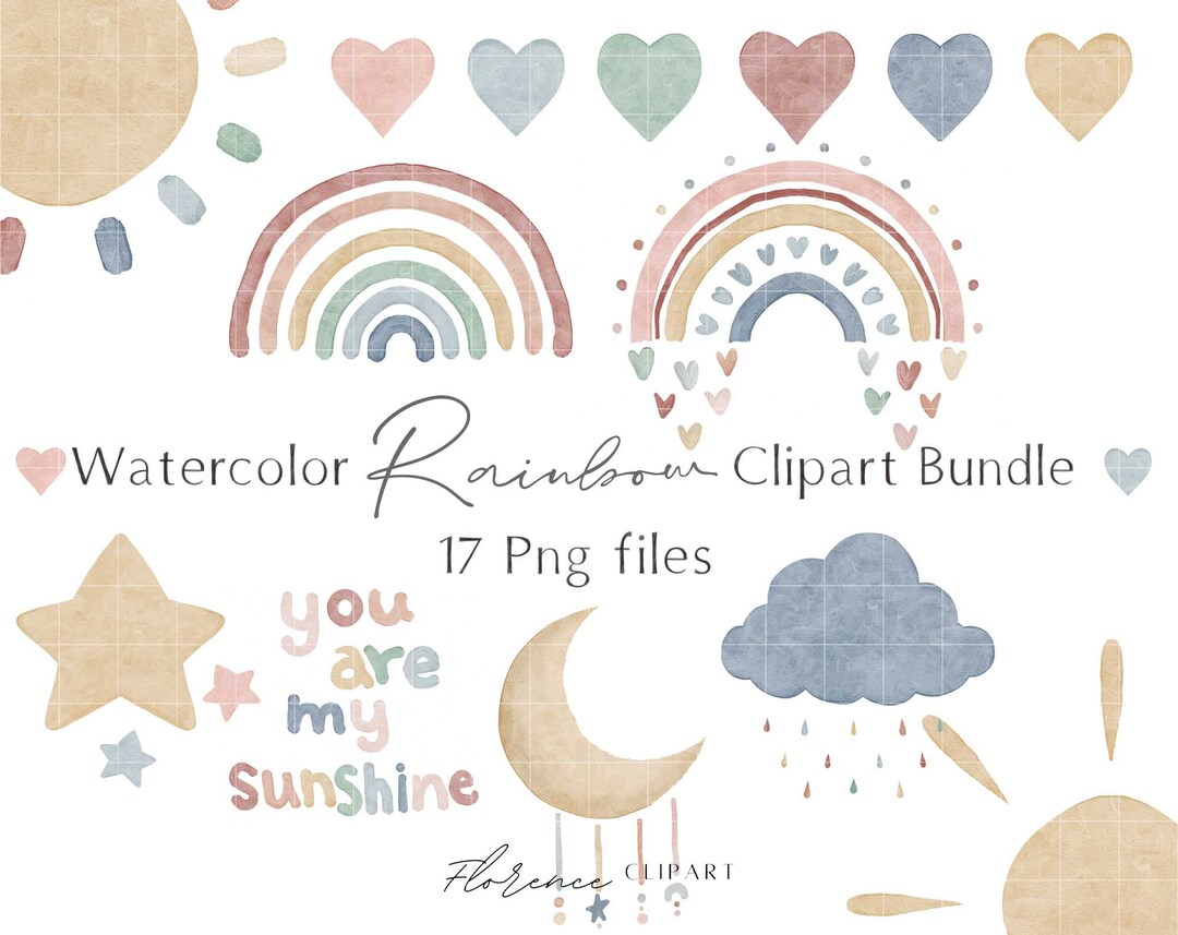 Boho Watercolor Rainbow Clipart, Hand Drawn Pastel Rainbow PNG File ...