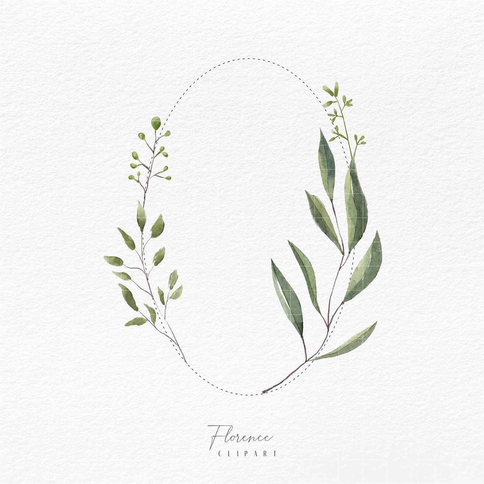 Watercolor Wreath Clipart Green Leaves Frame Wreath Png | Etsy