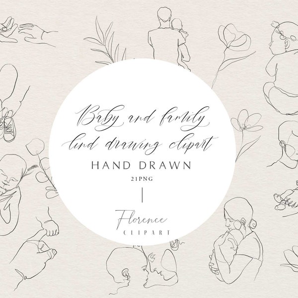 Baby and Family Hands contineus line drawing bundle father's day cliart one line drawing clipart minimalist flower leaves png download files