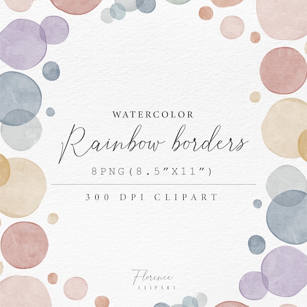 Watercolor Rainbow Borders Clipart Pastel Boho Rainbow Frame Rainbow border template Home School Classroom Rainbows PNG Digital download