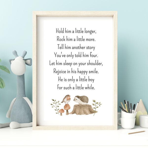 Hold him a little longer | Woodland Nursery Print | Poster | Wall Art | Forest Friends | Poem | Home Décor | Boys Room