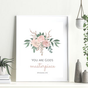 Gods Masterpiece Wall Art | Scripture Prints | Bible | Christian Nursery | Floral and Eucalyptus | Bible Verse | Home Décor | Office