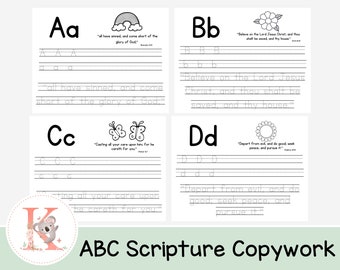 ABC Scripture Handwriting | Alphabet Scripture Verse Copywork | ABC Bible Activities | Tracing  | Handwriting Practice | Memorize Scripture
