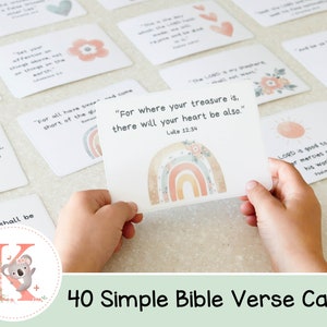 40 Tarjetas de versículos bíblicos / Versículo de las Escrituras / Tarjeta de versículos bíblicos / Arco iris / Niños / Tarjetas de memoria de las Escrituras simples / KJV