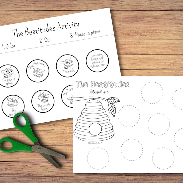 The Beatitudes | Cut and Paste Activity | Bible Activity | Bible Craft | Sunday School | Cut and Paste | Christian Printable Activity