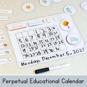 Calendrier éducatif perpétuel | Montessori | Calendrier des enfants | Conseil du matin | École à la maison | Mains sur le calendrier | Téléchargement numérique |