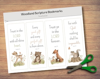 4 Woodland Scripture Bookmarks |  Scripture Verse | Bookmark for Kids | Forest Friends | Kids | Printable Activity | KJV