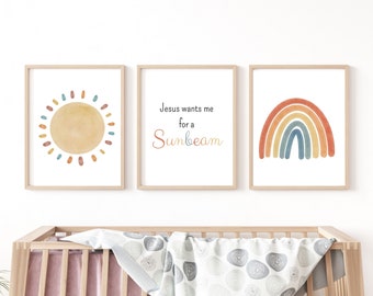 Jesus wants me for a Sunbeam | LDS Nursery | Wall Art | Christian Nursery | Rainbow | Sunshine | Toy Room | Kids Room | Set of 3