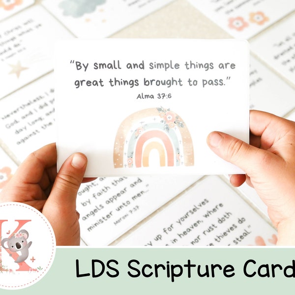 40 LDS Scripture Cards | Book of Mormon | Doctrine and Covenants | Rainbow | Kids | Simple Memory cards | Kids LDS Simple verse cards