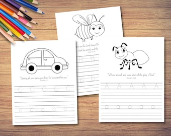 ABC Scripture Handwriting | Alphabet Scripture Verse Copywork | ABC Bible Activities | Tracing Worksheet | Handwriting Practice | Coloring