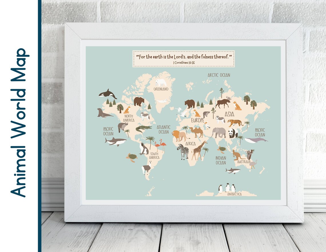 Christian Kids World Map | Animal World Map | Bible Verse | | Christian ...