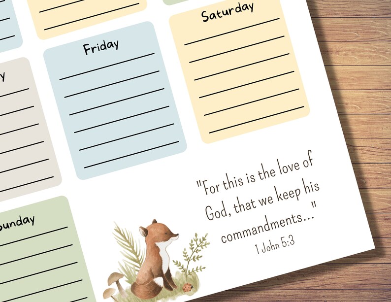 52 Week Scripture Planner Kids Planner Bible Verse Forest Friends Kids