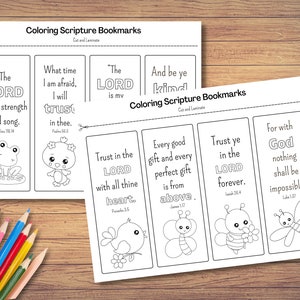 8 Kids Coloring Scripture Bookmarks |  Scripture Verse | Bookmark for Kids | Spring Animals | Kids | Printable Bookmarks | KJV