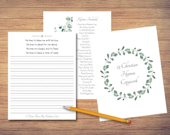 25 Christian Hymns Copywork | Verse Copywork | Handwriting | Homeschool | Handwriting Practice | Penmanship
