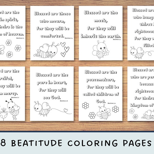 The Beatitudes | Bee Coloring Pages | Bible Coloring | Printable Activity | Sunday School | Color | Christian Printable Activity