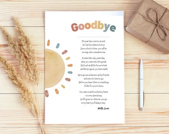 End of School Letter | Gift from Teacher | End of Year | Poem for Students | Goodbye Letter to Student | Instant Download |