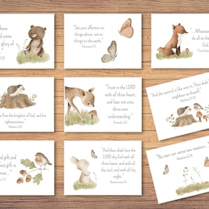 40 Tarjetas simples de versículos bíblicos del bosque / Versículo de las Escrituras / Tarjeta de versículos bíblicos / Amigos del bosque / Niños / Tarjetas de memoria de las Escrituras simples / KJV