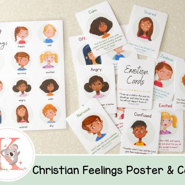 Christian Feeling and emotion cards | Cards and Poster | Feelings | Emotions | Digital Bible cards  | Scripture Memory cards | KJV Bible