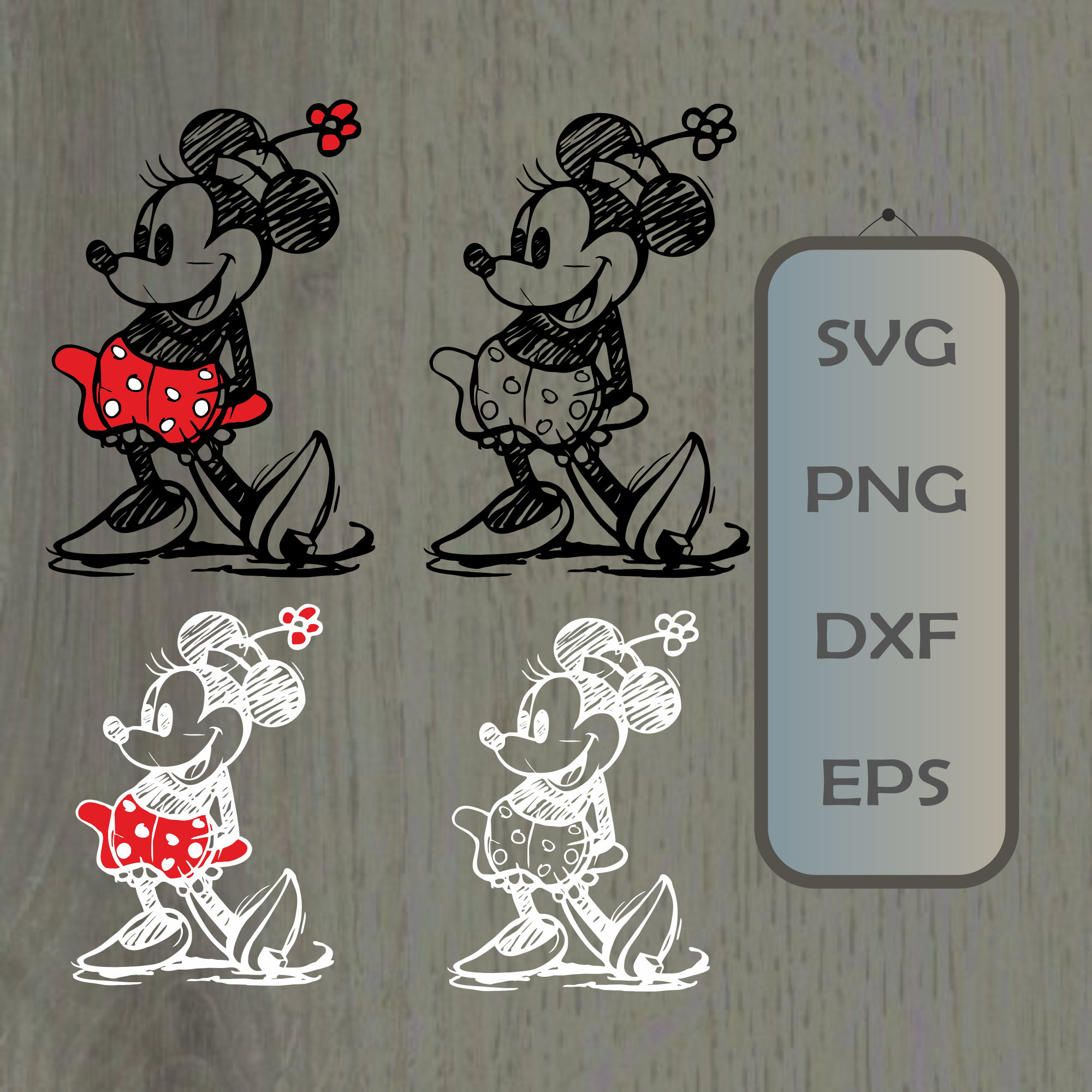 MinnieMouse SVG PNG Dxf Classic Mouse Sketched Disneyland Vacation Shirts Silhouette Cricut Cut File Design, Classic Minnie Sketched