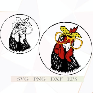 Pollo con gafas de bandana Archivos Svg para cricut, Clipart Animal de granja, Vector, Crazy chicken lady svg, shirt svg Rooster, Crazy Lady svg