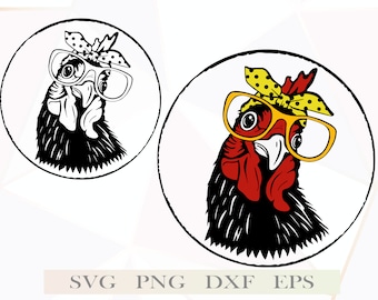 Chicken with bandana glasses Svg files for cricut, Clipart Farm animal, Vector, Crazy chicken lady svg, shirt svg Rooster, Crazy Lady svg