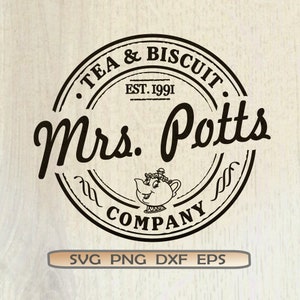 Mrs. Potts Tea Biscuit Company SVG La bella e la bestia Silhouette della maglietta Cricut Mrs. Pots File di taglio Professioni SVG Png Download immediato
