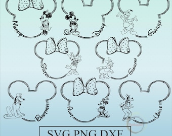 Mickey Head Family Disneyland Sketch: SVG, PNG, DXF (Digital Download)