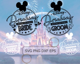 Drinking Around the World Bride & Groom SVG Png Dxf Eps: Epcot Design (Digital Download)