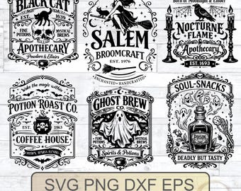 Halloween Svg Bundle, Black Cat Apothecary, Ghost Brew, Poison, Coffee house, Salem SVG PNG Dxf Eps Cricut Sublimation (Digital Download)