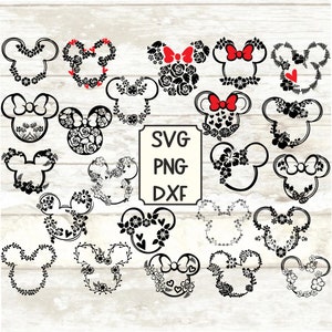 Floral MinnieMouse ears svg png dxf bundle Flower wreath svg Disneyland svg MickeyEars shirt cut files