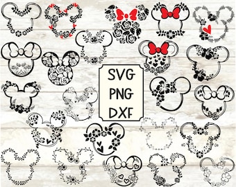 Floral Minnie Mouse Ears SVG PNG Dxf Bundle: Disneyland Shirt Cut Files (Digital Download)