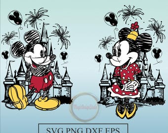 526 - ミッキーとミニーのスケッチ SVG、EPS、PNG - ミッキーとミニー