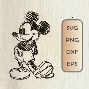 Topolino SVG PNG Dxf Classico Topolino Abbozzato Disneyland Vacanza Magliette Silhouette Cricut File di taglio Design MickeyPNG svg