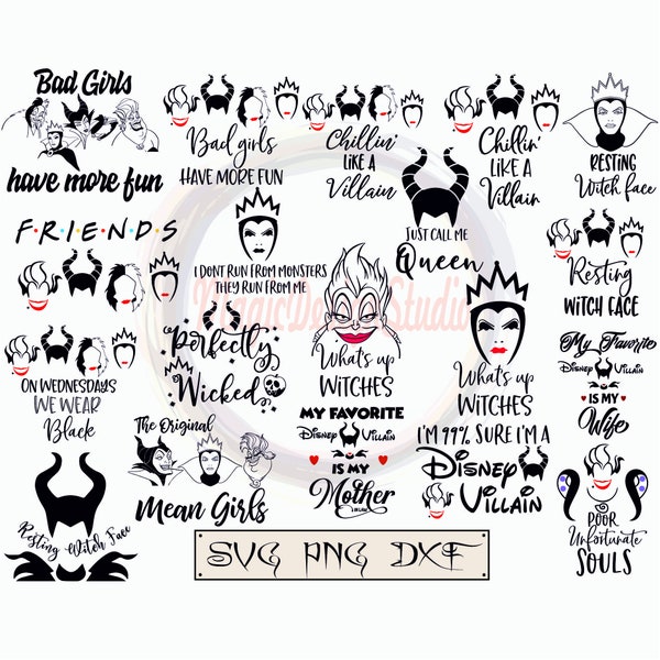 Villains Bundle SVG Png Dxf: Bad Witches Cut File, Clipart (Digital Download)