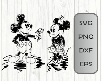 MickeyAndMinnie Disneyland Sketch Drawing, SVG, PNG, Cut File, Cricut Silhouette, MickeyMinnie Love Sketch, MickeyMinnie Love SVG DisneyWold