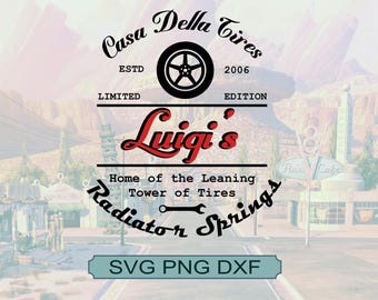 Luigi's Tire Tower PNG SVG Dxf: Cars Radiator springs Inspired Design (Digital Download)