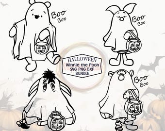 Winnie thePooh Halloween SVG Png Dxf Bundle: Sketched Pooh Cliparts (Digital Download)