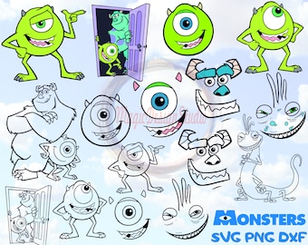 Monsters Inc. Clipart Svg Png Dxf: Sully & Mike Faces (Digital Download)