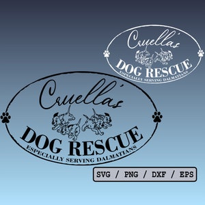 Diseño de camiseta dálmata (archivo digital) de Cruella's Dog Rescue SVG, PNG, DXF y Eps