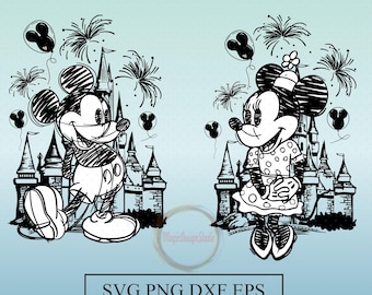 526 - ミッキーとミニーのスケッチ SVG、EPS、PNG - ミッキーとミニー