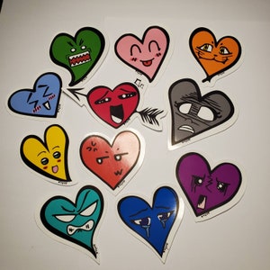 Anime Heart Stickers set 2.5 inch Stickers Journal Planner stickers anime faces expressions cute colorful stickers by anteestudios pack