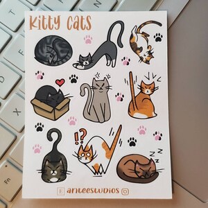 Kitty Cat Sticker Sheet de anteestudios pequeña hoja de pegatinas del planificador para diario álbum de recortes cuaderno de bocetos mate/brillante pegatinas de gato 4x3