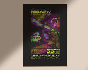 Pixel Party Poster, Digital Print, Retro, 90s, 00s, Arcade