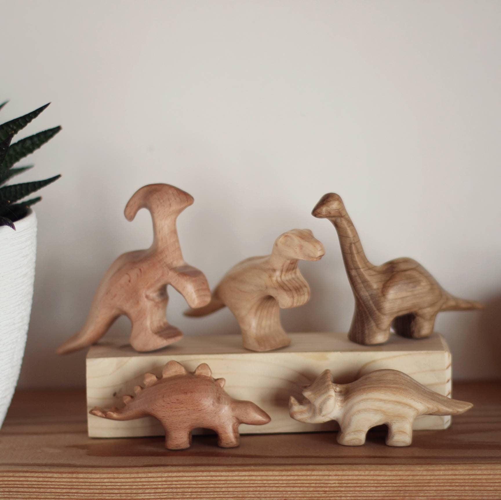 5 in 1 wooden dinosaur play set hand carved baby dinosaurs Etsy