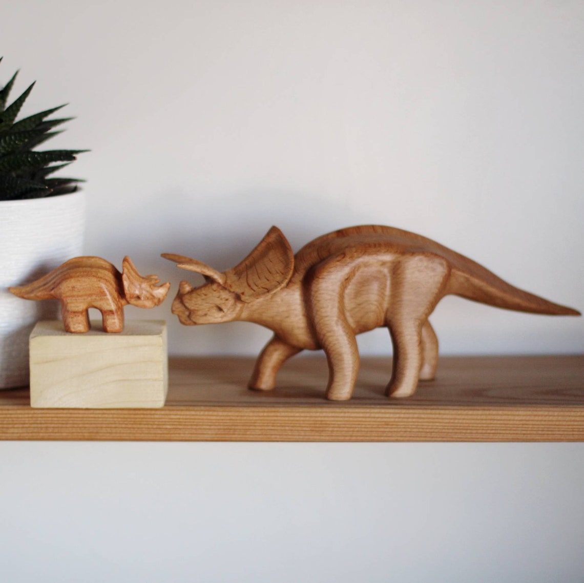 Wooden dinosaur triceratops wooden hand carved statue Etsy